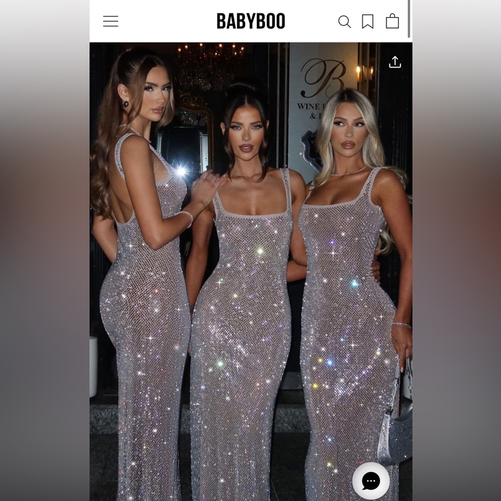 Babyboo Petra Dress - Sparkling Silver Mesh Evening Dress - Women's